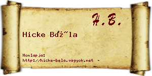 Hicke Béla névjegykártya